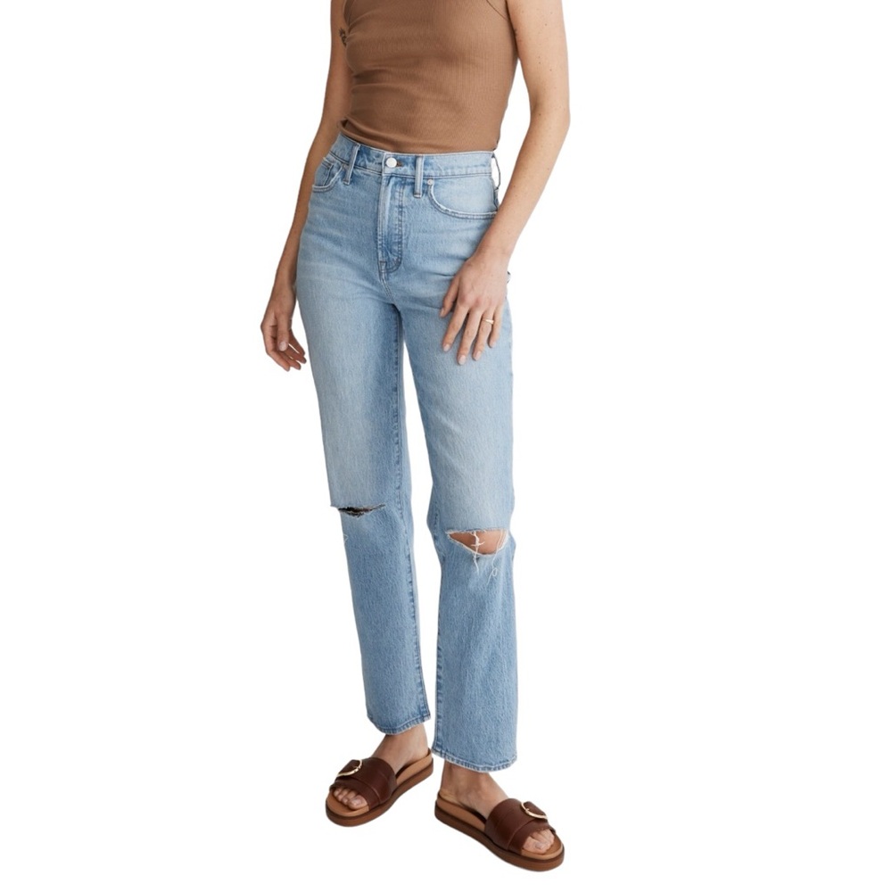 Madewell Classic Straight Jean Light High Rise Distressed Ripped Rigid Denim Y2K